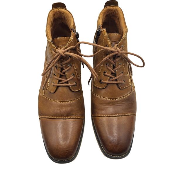 Steve Madden Jabbar Cap Toe Burnished Leather Wood Stack Heel Boot Men's Sz 10.5 - Picture 3 of 10